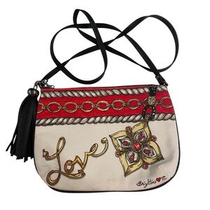 Brighton Glitter & Go LOVE Crossbody Women’s  Canvas Bag Purse Strap Tassel